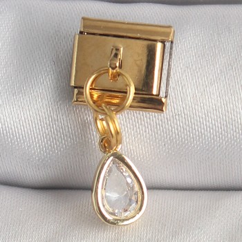 316L Çelik Gold Renk Sallantı Damla Zirkon Taşlı Nomination Charm