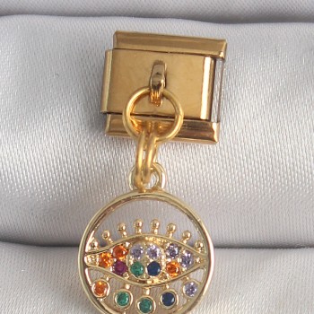 316L Çelik Gold Renk Sallantı Renkli Zirkon Taşlı Göz Model Nomination Charm 316L Çelik Gold Renk Sallantı Renkli Zirkon Taşlı Göz Model Nomination Charm