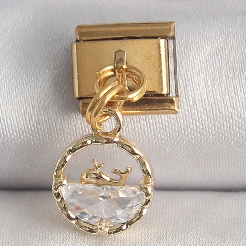 316L Çelik Gold Renk Sallantı Zirkon Taşlı Balina Model Nomination Charm