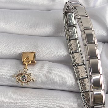 316L Çelik Gold Renk Sallantı Zirkon Taşlı Göz Model Nomination Charm 316L Çelik Gold Renk Sallantı Zirkon Taşlı Göz Model Nomination Charm