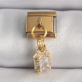 316L Çelik Gold Renk Sallantı Zirkon Taşlı Kare Model Nomination Charm 316L Çelik Gold Renk Sallantı Zirkon Taşlı Kare Model Nomination Charm