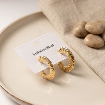 316L Çelik Gold Renk Yarım Halka Model Küpe