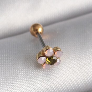 316L Çelik Gold Renk Zirkon Taşlı Çiçek Tragus Piercing