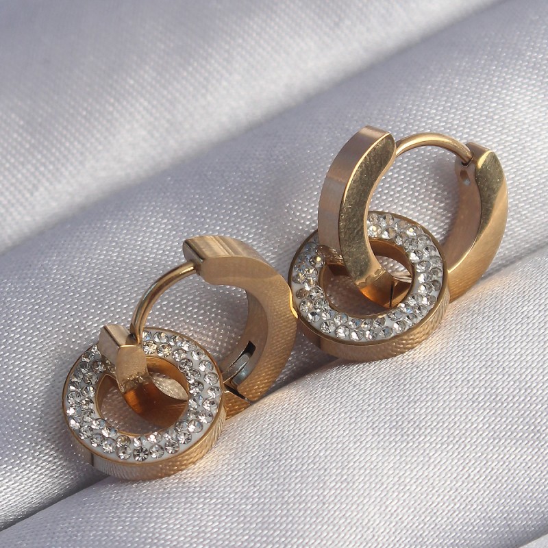 316L Çelik Gold Renk Zirkon Taşlı İç İçe Geçmeli Oval Küpe 316L Çelik Gold Renk Zirkon Taşlı İç İçe Geçmeli Oval Küpe