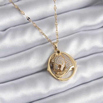 316L Çelik Gold Renk Zirkon Taşlı Jaguar Model Kadın Kolye