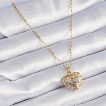 316L Çelik Gold Renk Zirkon Taşlı Kalp Model Vintage Kadın Kolye 316L Çelik Gold Renk Zirkon Taşlı Kalp Model Vintage Kadın Kolye