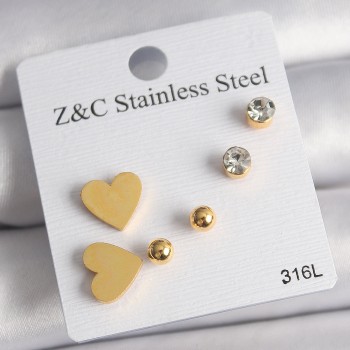316L Çelik Gold Renk Zirkon Taşlı Kalpli Kadın Küpe Seti 316L Çelik Gold Renk Zirkon Taşlı Kalpli Kadın Küpe Seti