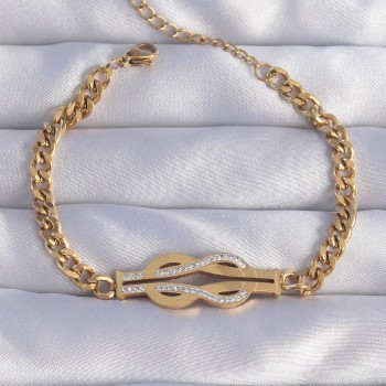316L Çelik Gold Renk Zirkon Taşlı Kemer Tokası Model Zincir Bileklik 316L Çelik Gold Renk Zirkon Taşlı Kemer Tokası Model Zincir Bileklik