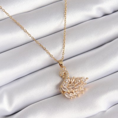 316L Çelik Gold Renk Zirkon Taşlı Kuğu Model Kadın Kolye