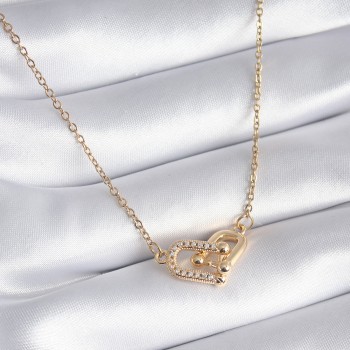 316L Çelik Gold Renk Zirkon Taşlı Model Kadın Kolye