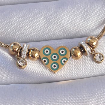 316L Çelik Gold Renk Zirkon Taşlı Nazarlı Kalp Tasarımlı Bileklik 316L Çelik Gold Renk Zirkon Taşlı Nazarlı Kalp Tasarımlı Bileklik