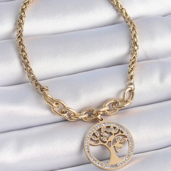 316L Çelik Gold Renk Zirkon Taşlı Yaşam Ağacı Figür Kadın Bileklik 316L Çelik Gold Renk Zirkon Taşlı Yaşam Ağacı Figür Kadın Bileklik