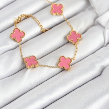316L Çelik Gold Zincir Pembe Yonca Renk Bileklik 316L Çelik Gold Zincir Pembe Yonca Renk Bileklik