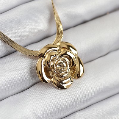 316L Çelik Gül Figürlü İtalyan Zincir Model Gold Renk Kadın Kolye 316L Çelik Gül Figürlü İtalyan Zincir Model Gold Renk Kadın Kolye