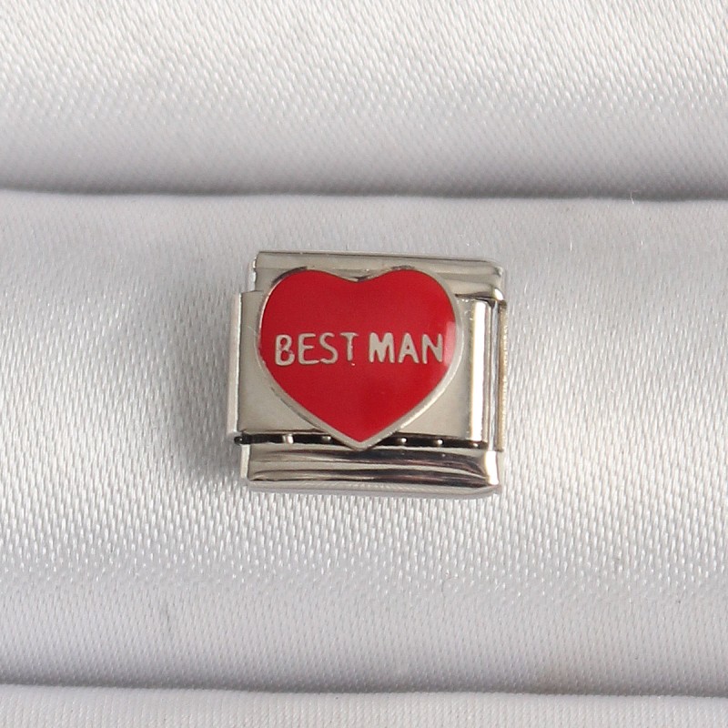 316L Çelik Gümüş Renk 'Best Man' Yazılı Kırmızı Kalp İşlemeli Nomination Charm 316L Çelik Gümüş Renk 'Best Man' Yazılı Kırmızı Kalp İşlemeli Nomination Charm