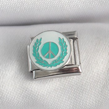 316L Çelik Gümüş Renk Beyaz Mavi Barış İşareti İşlemeli Nomination Charm 316L Çelik Gümüş Renk Beyaz Mavi Barış İşareti İşlemeli Nomination Charm