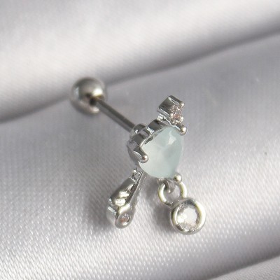 316L Çelik Gümüş Renk Beyaz Minelik Kalp Sallantı Zirkon Taş Detay Tragus Piercing 316L Çelik Gümüş Renk Beyaz Minelik Kalp Sallantı Zirkon Taş Detay Tragus Piercing