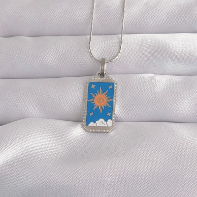 316L Çelik Gümüş Renk Mavi Mineli Güneş Model Tarot Kolye 316L Çelik Gümüş Renk Mavi Mineli Güneş Model Tarot Kolye