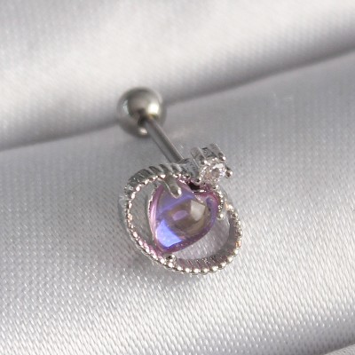 316L Çelik Gümüş Renk Mor Mineli Kalp Zirkon Taş Detay Tragus Piercing 316L Çelik Gümüş Renk Mor Mineli Kalp Zirkon Taş Detay Tragus Piercing