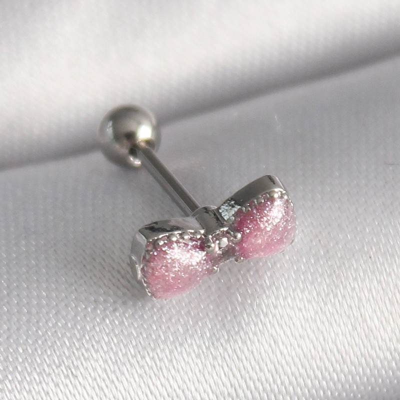 316L Çelik Gümüş Renk Pembe Kurdele Zirkon Taş Detay Tragus Piercing 316L Çelik Gümüş Renk Pembe Kurdele Zirkon Taş Detay Tragus Piercing