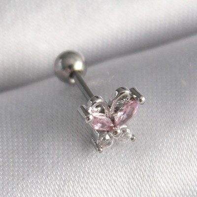 316L Çelik Gümüş Renk Pembe Zirkon Taşlı Kelebek Tragus Piercing 316L Çelik Gümüş Renk Pembe Zirkon Taşlı Kelebek Tragus Piercing