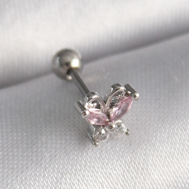 316L Çelik Gümüş Renk Pembe Zirkon Taşlı Kelebek Tragus Piercing 316L Çelik Gümüş Renk Pembe Zirkon Taşlı Kelebek Tragus Piercing