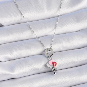316L Çelik Gümüş Renk Renkli Kalp Figür Charm Model Kadın Kolye 316L Çelik Gümüş Renk Renkli Kalp Figür Charm Model Kadın Kolye