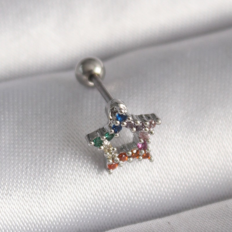 316L Çelik Gümüş Renk Renkli Zirkon Taşlı Yıldız Model Tragus Piercing 316L Çelik Gümüş Renk Renkli Zirkon Taşlı Yıldız Model Tragus Piercing