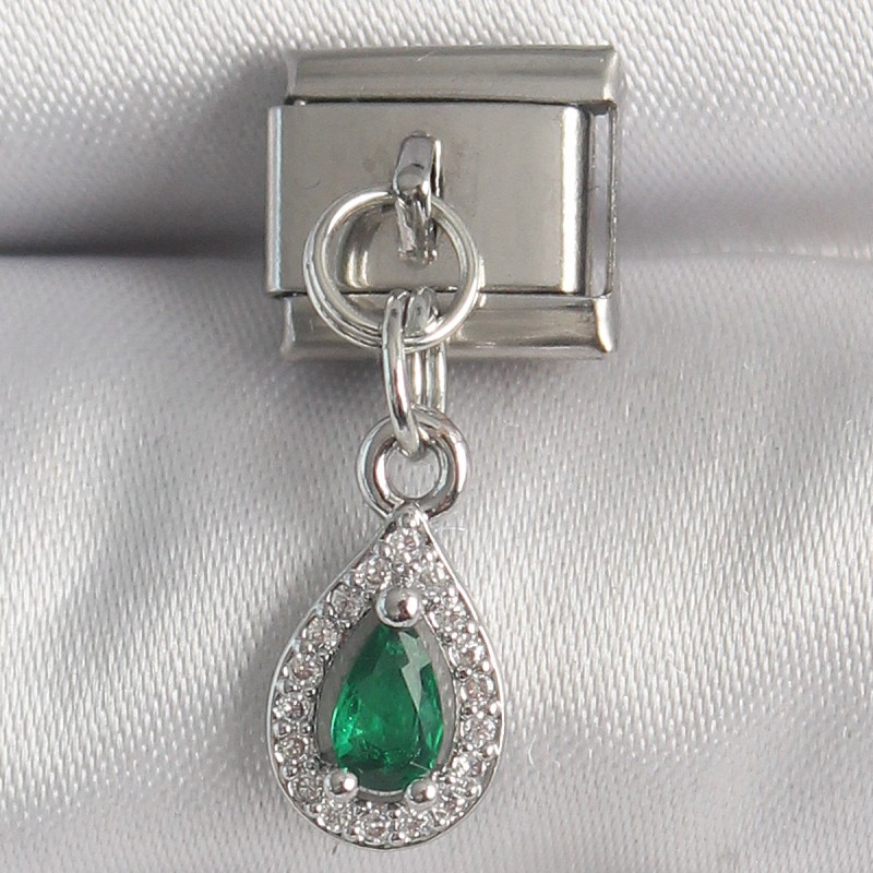316L Çelik Gümüş Renk Sallantı Yeşil Zirkon Taşlı Damla Model Nomination Charm 316L Çelik Gümüş Renk Sallantı Yeşil Zirkon Taşlı Damla Model Nomination Charm