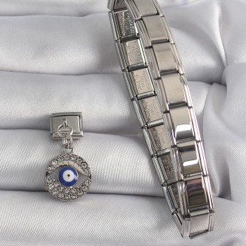 316L Çelik Gümüş Renk Sallantı Zirkon Taşlı Göz Model Nazar Boncuk Detay Nomination Charm 316L Çelik Gümüş Renk Sallantı Zirkon Taşlı Göz Model Nazar Boncuk Detay Nomination Charm