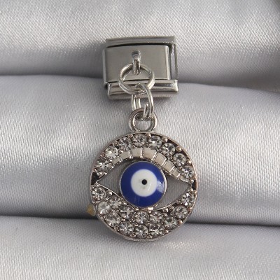 316L Çelik Gümüş Renk Sallantı Zirkon Taşlı Göz Model Nazar Boncuk Detay Nomination Charm 316L Çelik Gümüş Renk Sallantı Zirkon Taşlı Göz Model Nazar Boncuk Detay Nomination Charm