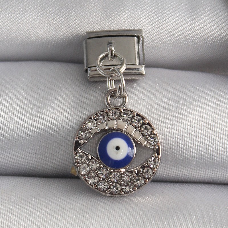 316L Çelik Gümüş Renk Sallantı Zirkon Taşlı Göz Model Nazar Boncuk Detay Nomination Charm 316L Çelik Gümüş Renk Sallantı Zirkon Taşlı Göz Model Nazar Boncuk Detay Nomination Charm