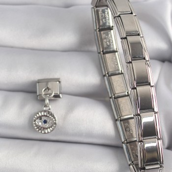 316L Çelik Gümüş Renk Sallantı Zirkon Taşlı Göz Model Nomination Charm 316L Çelik Gümüş Renk Sallantı Zirkon Taşlı Göz Model Nomination Charm