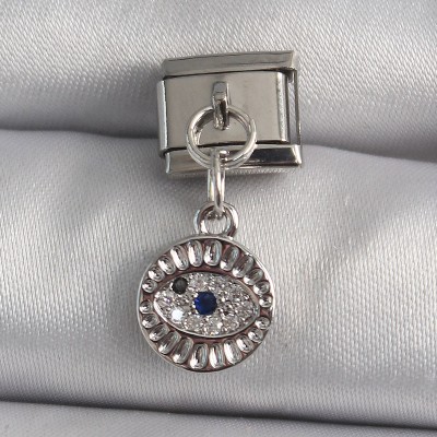 316L Çelik Gümüş Renk Sallantı Zirkon Taşlı Göz Model Nomination Charm 316L Çelik Gümüş Renk Sallantı Zirkon Taşlı Göz Model Nomination Charm