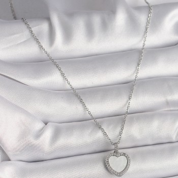 316L Çelik Gümüş Renk Zincir Zirkon Taşlı Beyaz Mineli Kalp Model Kadın Kolye 316L Çelik Gümüş Renk Zincir Zirkon Taşlı Beyaz Mineli Kalp Model Kadın Kolye