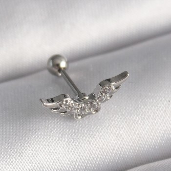 316L Çelik Gümüş Renk Zirkon Taş Detay Kanat Model Tragus Piercing