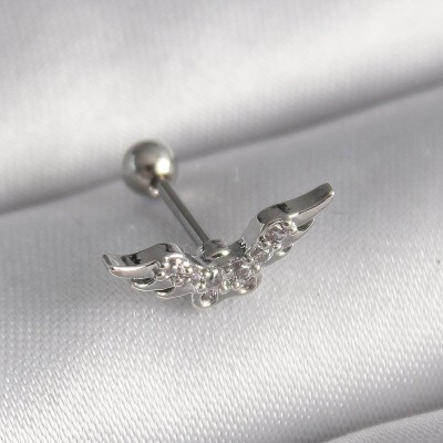 316L Çelik Gümüş Renk Zirkon Taş Detay Kanat Model Tragus Piercing 316L Çelik Gümüş Renk Zirkon Taş Detay Kanat Model Tragus Piercing