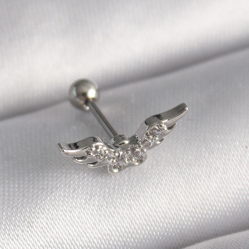 316L Çelik Gümüş Renk Zirkon Taş Detay Kanat Model Tragus Piercing 316L Çelik Gümüş Renk Zirkon Taş Detay Kanat Model Tragus Piercing