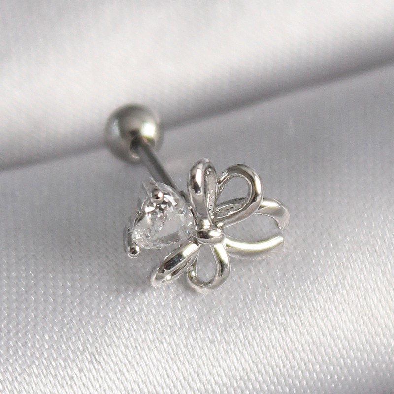 316L Çelik Gümüş Renk Zirkon Taş Detay Kurdele Model Tragus Piercing