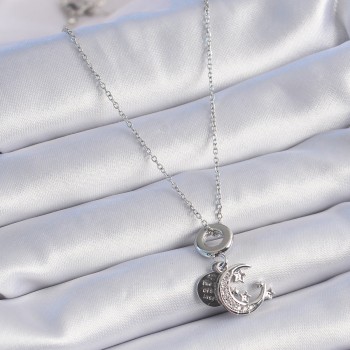 316L Çelik Gümüş Renk Zirkon Taşlı Ay Yıldız Figür Charm Model Kadın Kolye 316L Çelik Gümüş Renk Zirkon Taşlı Ay Yıldız Figür Charm Model Kadın Kolye