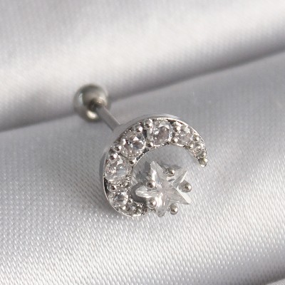 316L Çelik Gümüş Renk Zirkon Taşlı Ay Yıldız Tragus Piercing 316L Çelik Gümüş Renk Zirkon Taşlı Ay Yıldız Tragus Piercing