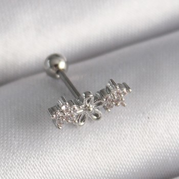 316L Çelik Gümüş Renk Zirkon Taşlı Çiçek Tragus Piercing