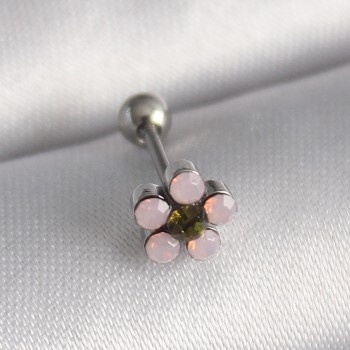 316L Çelik Gümüş Renk Zirkon Taşlı Çiçek Tragus Piercing