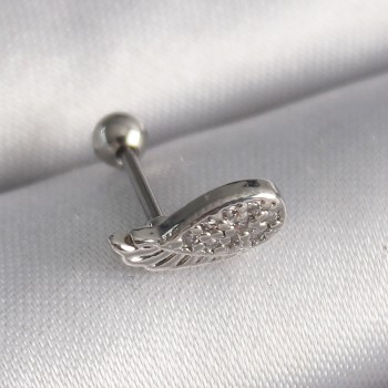 316L Çelik Gümüş Renk Zirkon Taşlı Kanat Tragus Piercing