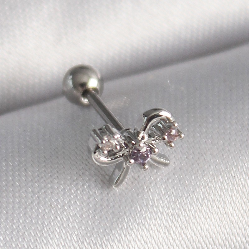316L Çelik Gümüş Renk Zirkon Taşlı Kurdele Tragus Piercing 316L Çelik Gümüş Renk Zirkon Taşlı Kurdele Tragus Piercing