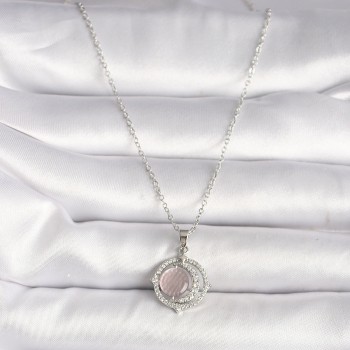 316L Çelik Gümüş Renk Zirkon Taşlı Pembe Sedefli Hilal Model Kadın Kolye 316L Çelik Gümüş Renk Zirkon Taşlı Pembe Sedefli Hilal Model Kadın Kolye