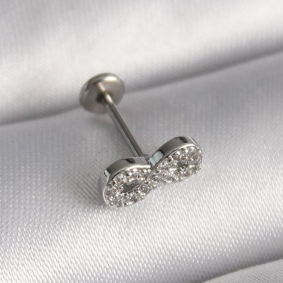 316L Çelik Gümüş Renk Zirkon Taşlı Sonsuzluk Model Tragus Piercing