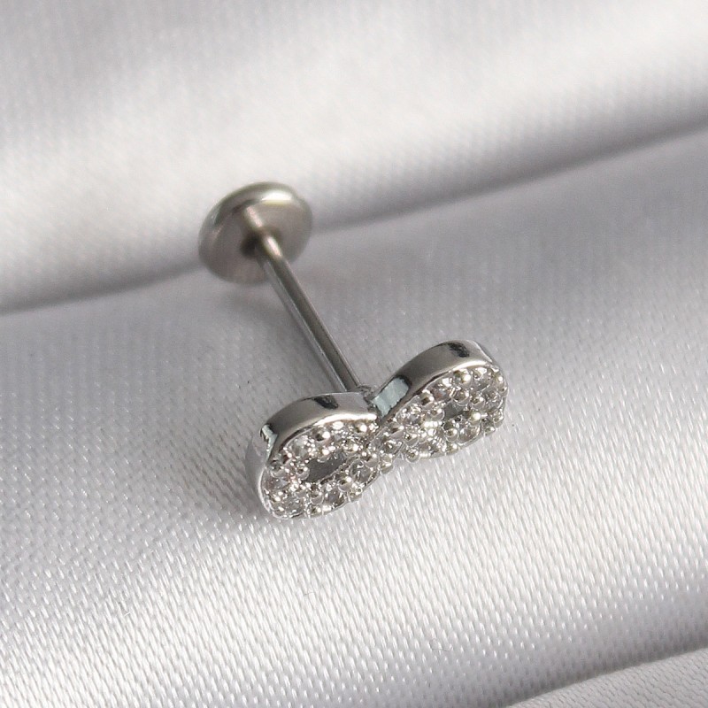 316L Çelik Gümüş Renk Zirkon Taşlı Sonsuzluk Model Tragus Piercing