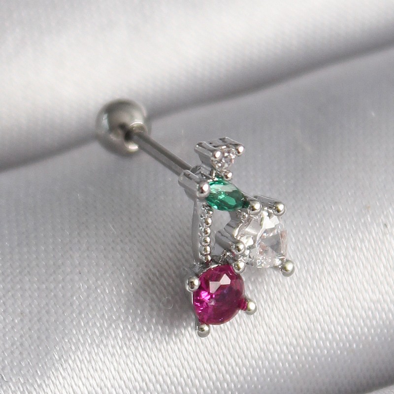 316L Çelik Gümüş Renk Zirkon Taşlı Tragus Piercing 316L Çelik Gümüş Renk Zirkon Taşlı Tragus Piercing