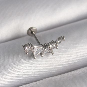 316L Çelik Gümüş Renk Zirkon Taşlı Tragus Piercing